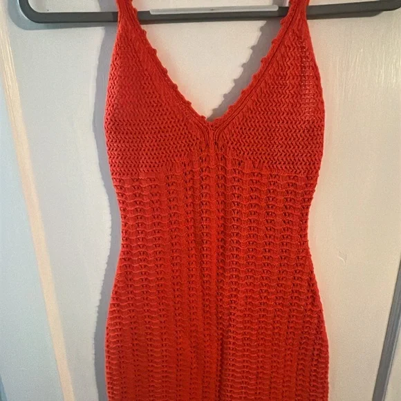 Winfred Red Crochet Midi Dress • Side Slit • Size XS/Small - Picture 5 of 9
